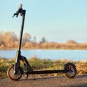 Electric kickscooter on road.