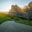 Dolomites mountains and road.