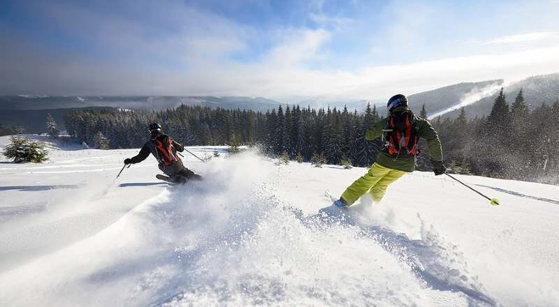 Skiing on a clear sunny day.