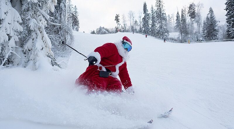 Santa Claus downhill skiing