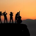 Jazz concert on a mountain at sunset.